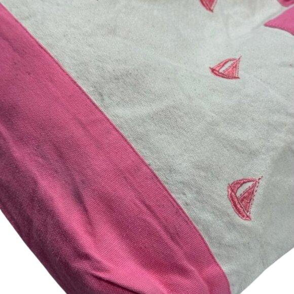 Pink Sailboat Canvas Preppy Beach Resort Cruise Vacation Tote Bag 15 x 11 x 3 - Picture 4 of 15